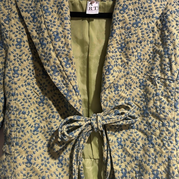 Vintage Ateliers Rare Toggery Embroidered Tie Waist Blue & Green Jacket Womens L - Picture 2 of 10